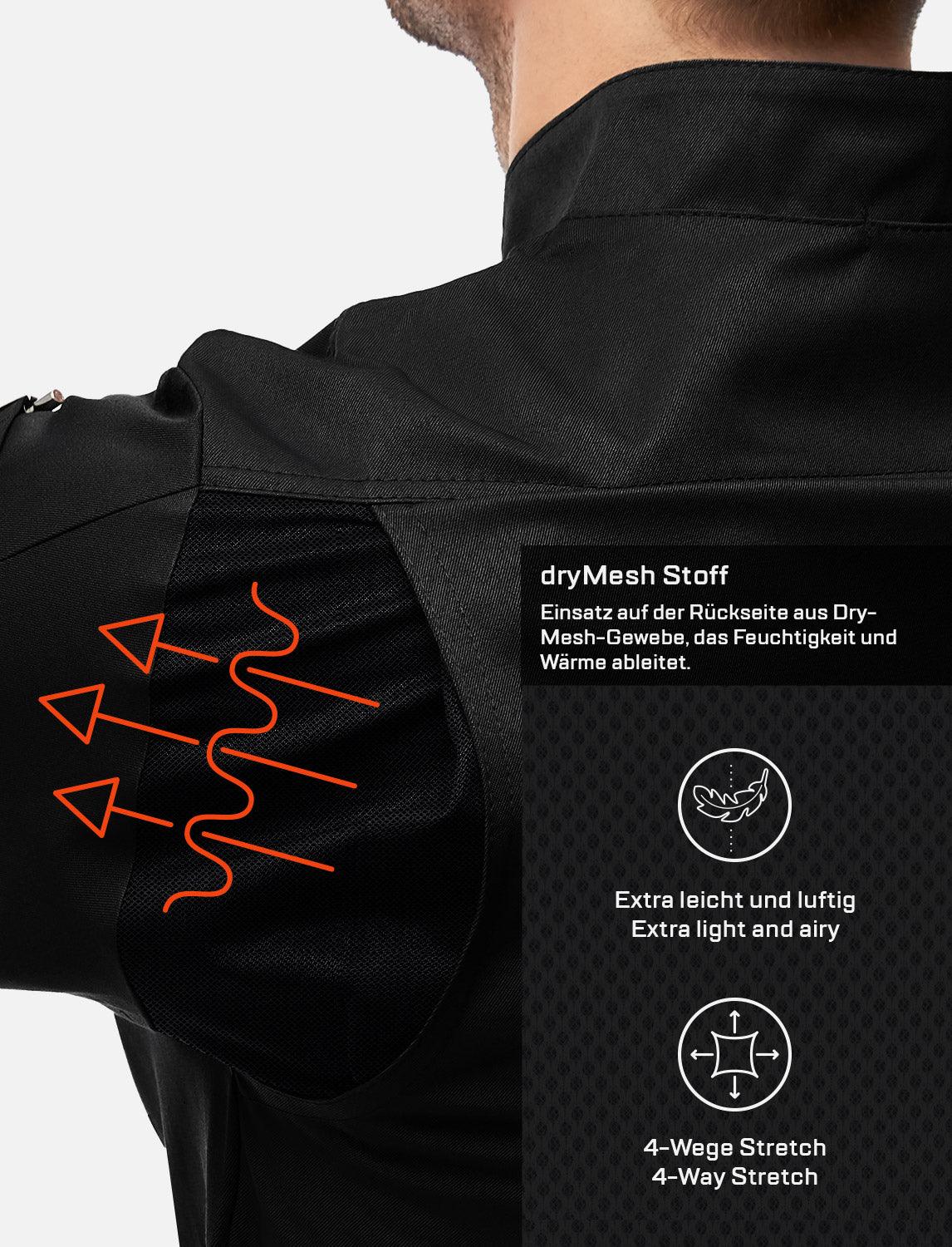 Men's long-sleeved easyMove chef's jacket with dryMesh insert – snap fasteners