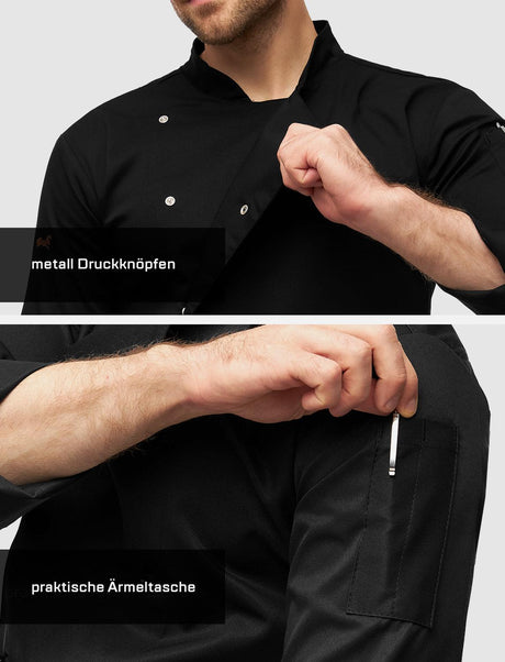 Men's long-sleeved easyMove chef's jacket with dryMesh insert – snap fasteners