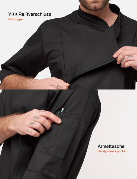 Men's chef's jacket with zip, stretch, slim fit