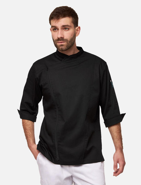 Men's chef's jacket with zip, stretch, slim fit