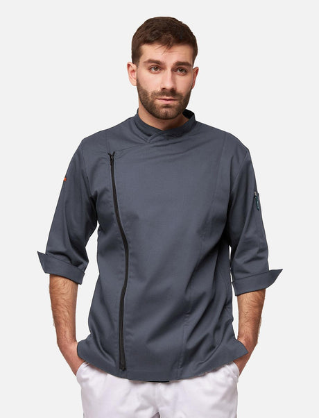 Men's chef's jacket with zip, stretch, slim fit