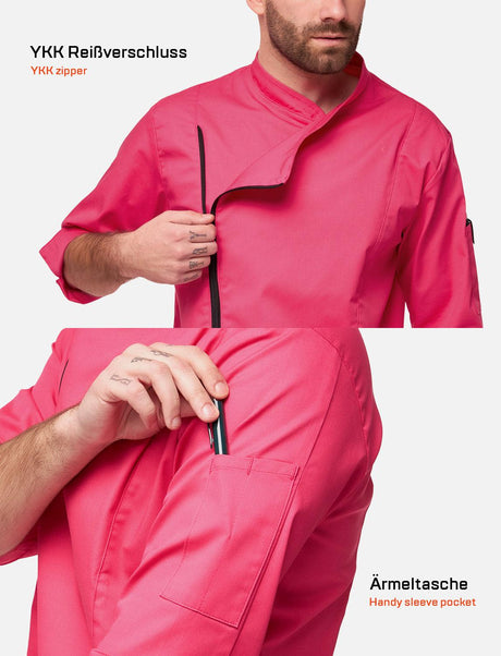 Men's chef's jacket with zip, stretch, slim fit