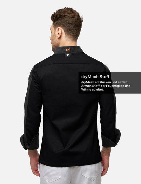 easyClean men's chef's jacket with dryMesh back and sleeves - including ball buttons - long sleeve