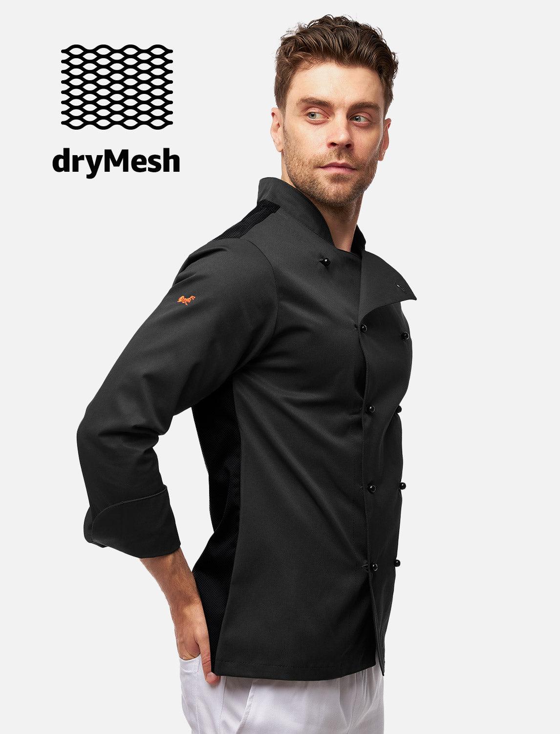 easyClean men's chef's jacket with dryMesh back and sleeves - including ball buttons - long sleeve