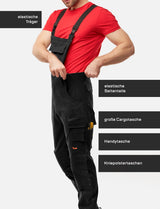 Salopette de travail professionnelle homme avec poches pour genouillères en coton Strong Stretch pour artisanat et bâtiment