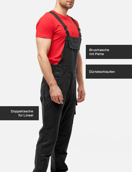 Salopette de travail professionnelle homme avec poches pour genouillères en coton Strong Stretch pour artisanat et bâtiment