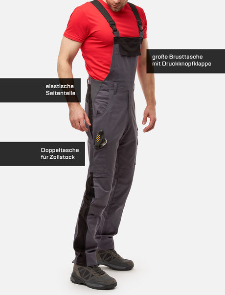 Salopette de travail professionnelle homme avec poches pour genouillères en coton Strong Stretch pour artisanat et bâtiment