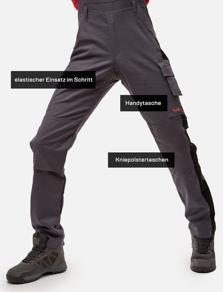 Salopette de travail professionnelle homme avec poches pour genouillères en coton Strong Stretch pour artisanat et bâtiment