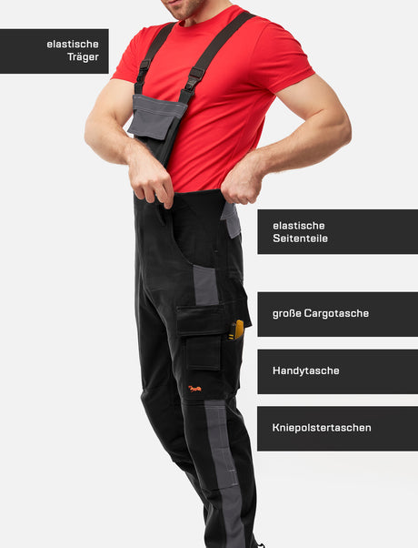 Salopette de travail professionnelle homme avec poches pour genouillères en coton Strong Stretch pour artisanat et bâtiment