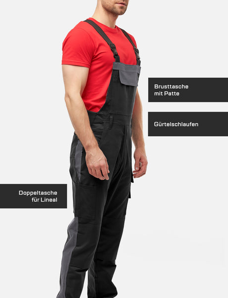 Salopette de travail professionnelle homme avec poches pour genouillères en coton Strong Stretch pour artisanat et bâtiment