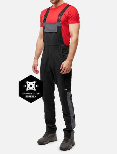 Salopette de travail professionnelle homme avec poches pour genouillères en coton Strong Stretch pour artisanat et bâtiment