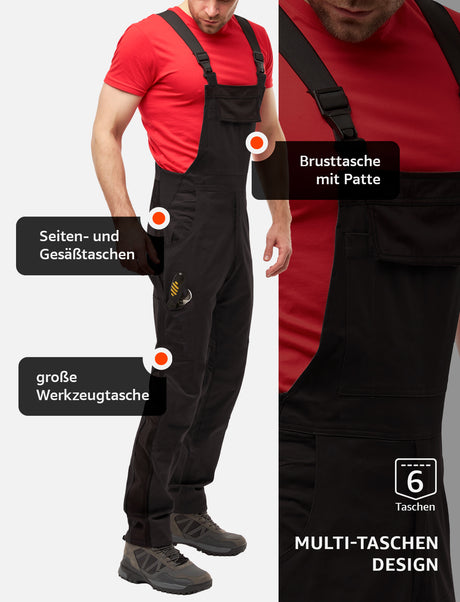 Salopette de travail homme noire, confection robuste | StrongAnt M512SC