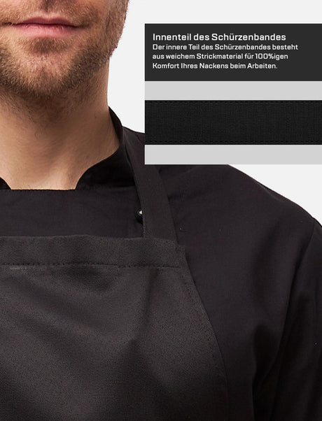 Bib apron with pockets, adjustable neckband and elastic waistband
