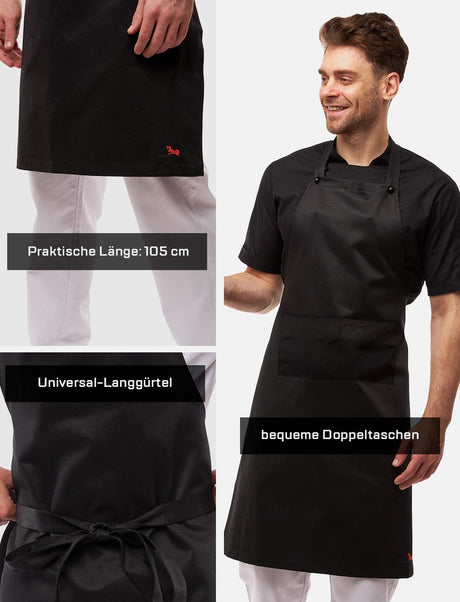 freeNeck bib apron with pockets, water-repellent, unisex cooking apron 105×70 cm