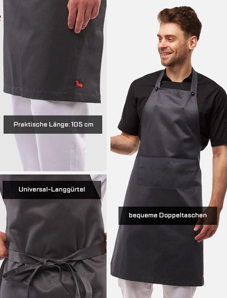 freeNeck bib apron with pockets, water-repellent, unisex cooking apron 105×70 cm