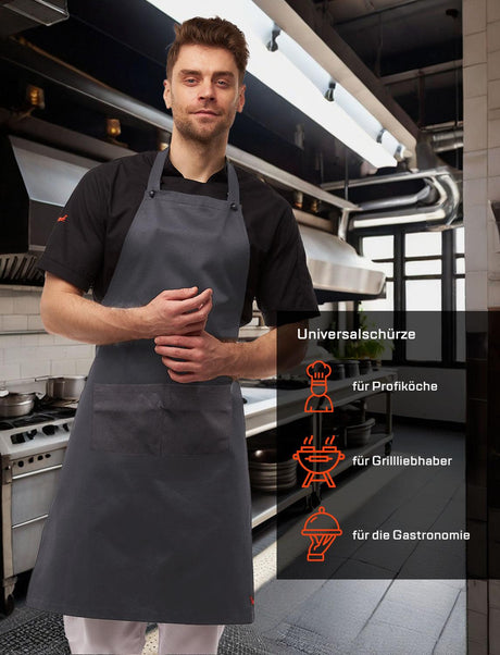 freeNeck bib apron with pockets, water-repellent, unisex cooking apron 105×70 cm