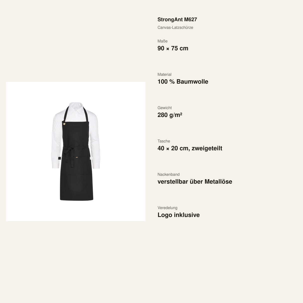 StrongAnt M627 Canvas-Latzschürze Schwarz – Maße Material und Funktionen