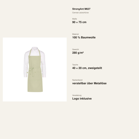 StrongAnt M627 Canvas-Latzschürze Karamell – Maße Material und Funktionen