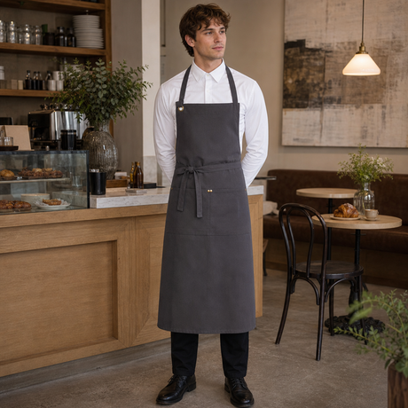 StrongAnt M627 Canvas-Latzschürze Grau – Editorial Aufnahme Gastronomie