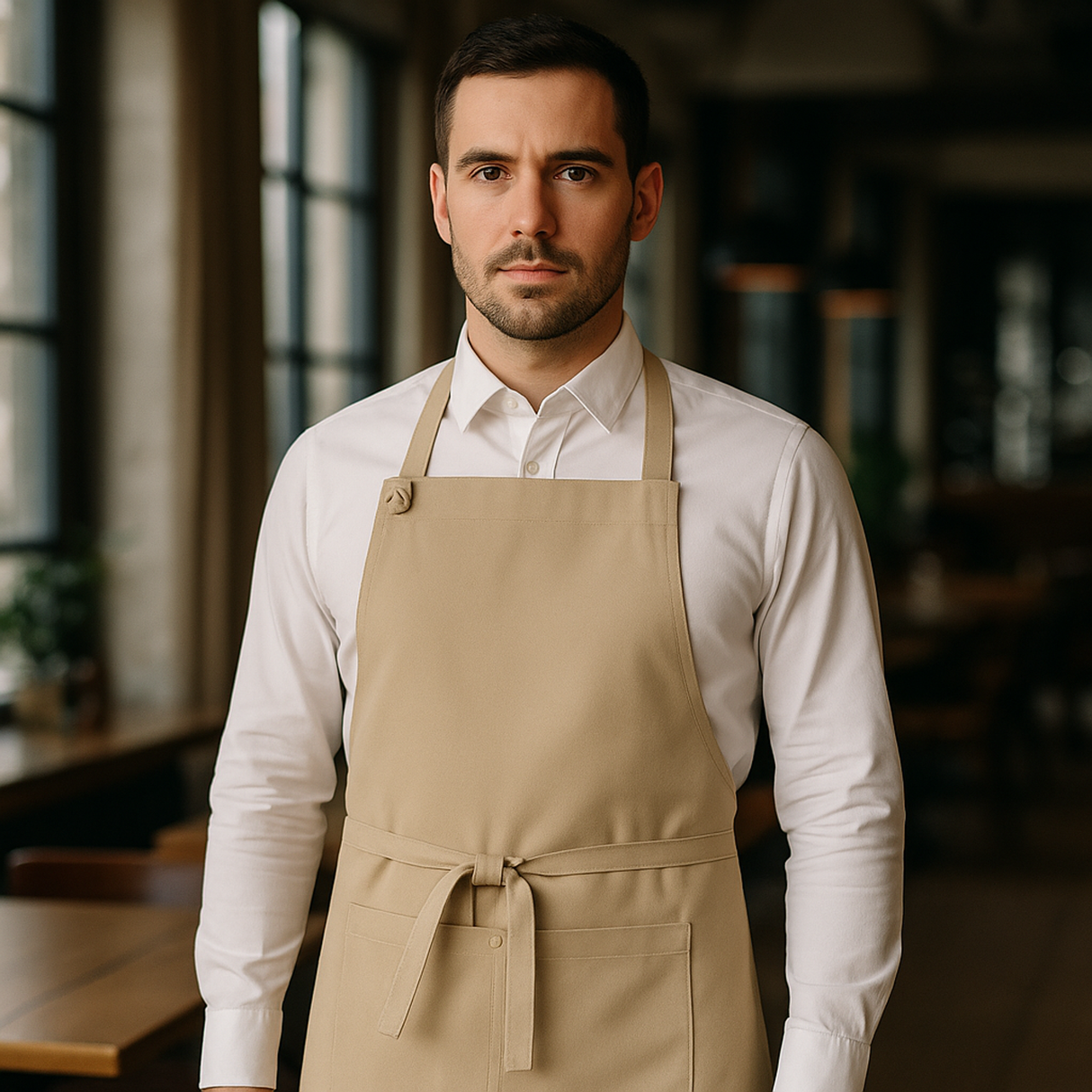 StrongAnt M627 Canvas-Latzschürze Natur – Editorial Aufnahme Gastronomie