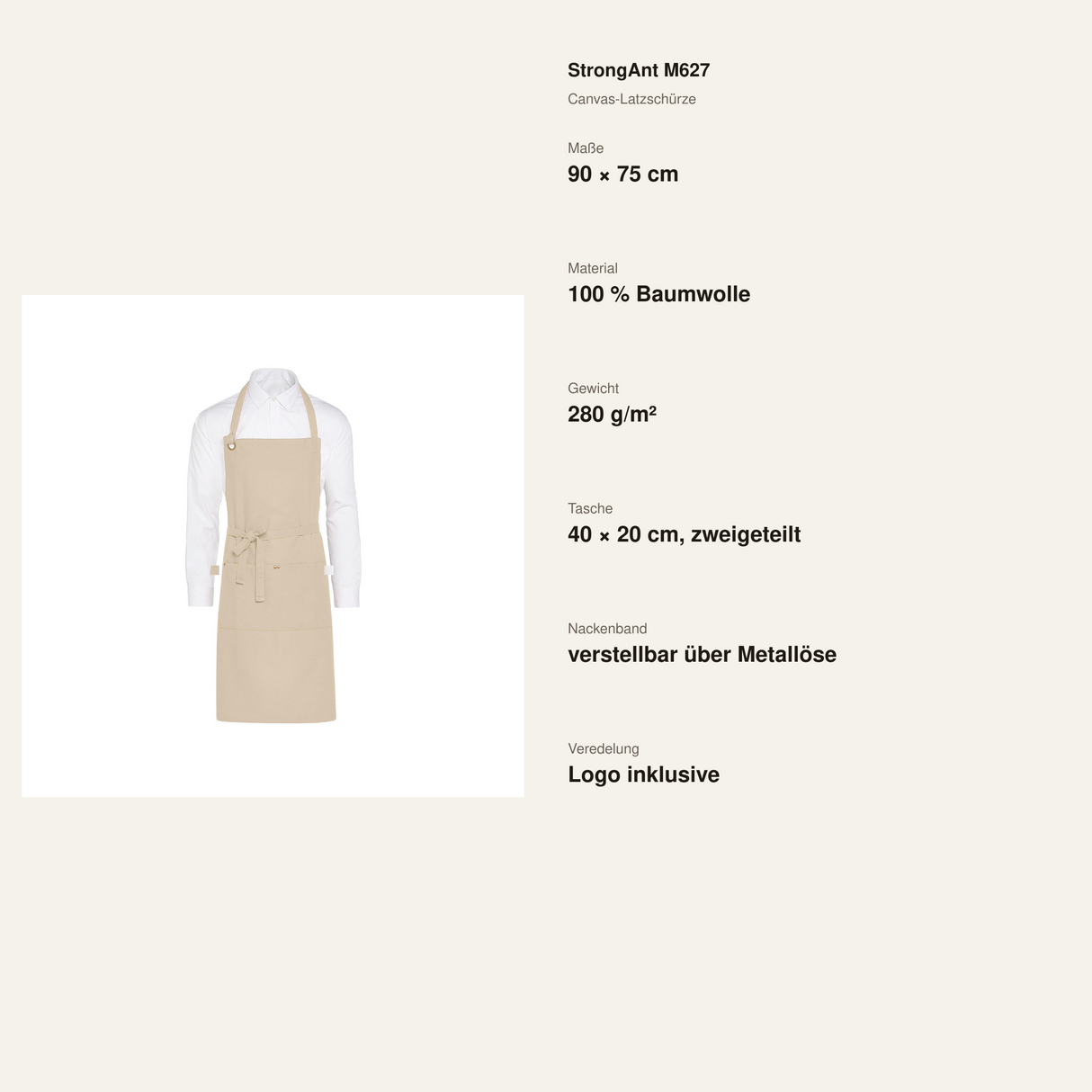 StrongAnt M627 Canvas-Latzschürze Natur – Maße Material und Funktionen