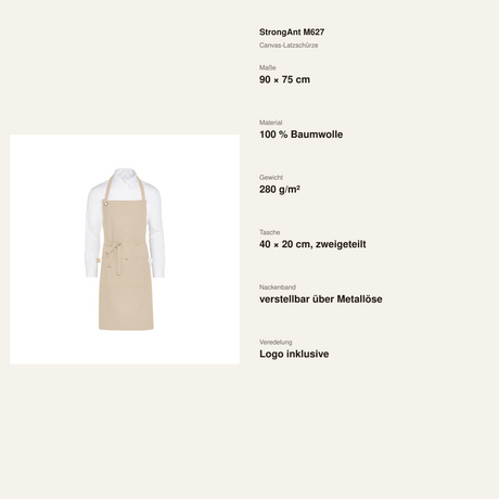 StrongAnt M627 Canvas-Latzschürze Natur – Maße Material und Funktionen