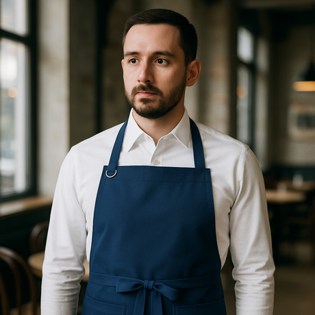StrongAnt M627 Canvas-Latzschürze Dunkelblau – Editorial Aufnahme Gastronomie