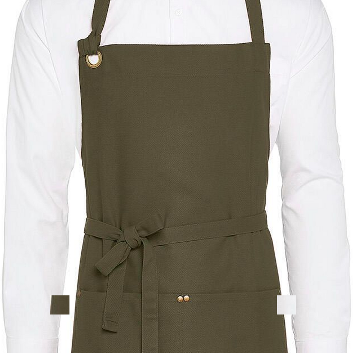 StrongAnt M627 Canvas-Latzschürze Olive – Detail Tasche und Metallöse