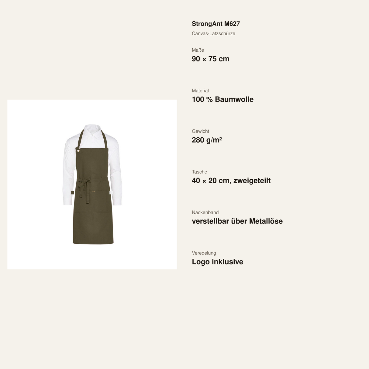 StrongAnt M627 Canvas-Latzschürze Olive – Maße Material und Funktionen