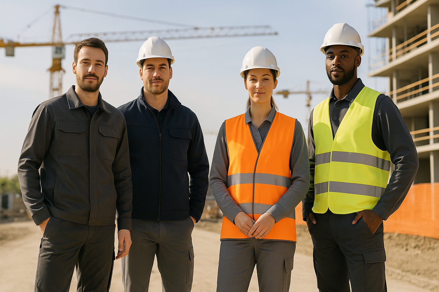 Team in StrongAnt-Arbeitskleidung auf der Baustelle